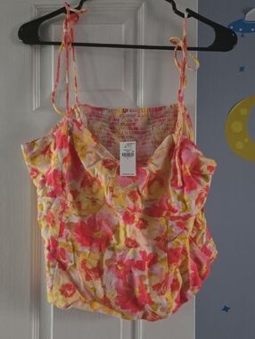 Old Navy Pink & Yellow Floral Tie-Shoulder Cami
